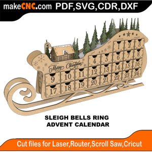 3D Sleigh Bells Ring Christmas Advent Calendar Puzzle Pattern for CNC Laser Router Silhouette Die Cutter