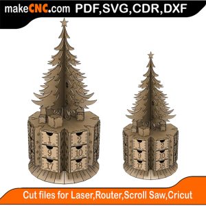 Oh Christmas Tree Advent Calendar 3D Puzzle Pattern for CNC Laser Router Silhouette Die Cutter