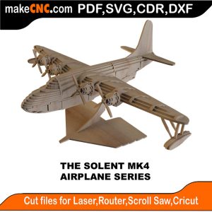 3D puzzle of the Solent Mk4 plane, precision laser-cut CNC template