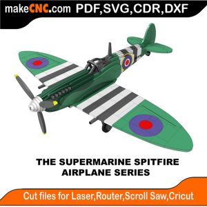 3D puzzle of the Supermarine Spitfire, precision laser-cut CNC template