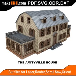 3D puzzle of The Amityville House, precision laser-cut CNC template