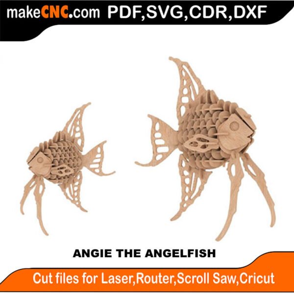 Angie the Angel Fish : 3D Puzzle, Laser Cut, Scroll Saw, CNC Router, Template, Pattern DXF, CDR, SVG