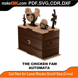 3D puzzle of the Chicken Family Automata, precision laser-cut CNC template
