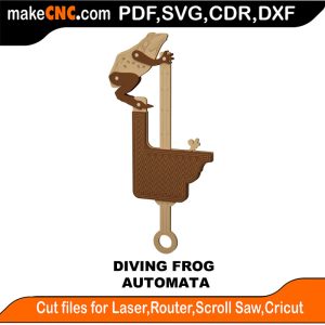 3D puzzle of The Diving Frog Automata, precision laser-cut CNC template