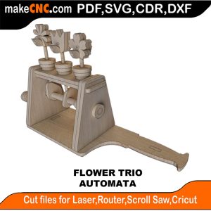3D puzzle of The Flower Trio Automata, precision laser-cut CNC template
