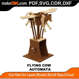 3D puzzle of The Flying Cow Automata, precision laser-cut CNC template
