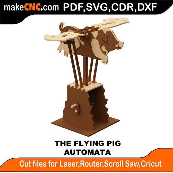 3D puzzle of The Flying Pig Automata, precision laser-cut CNC template