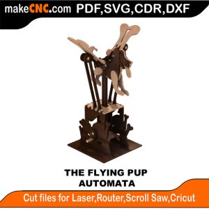 3D puzzle of The Flying Pup Automata, precision laser-cut CNC template