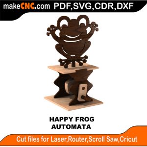 3D puzzle of The Happy Frog Automata, precision laser-cut CNC template
