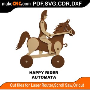 3D puzzle of The Horse Rider Automata, precision laser-cut CNC template