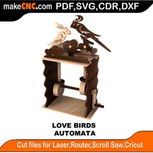 3D puzzle of The Love Birds Automata, precision laser-cut CNC template