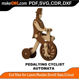 3D puzzle of The Pedaling Cyclist Automata, precision laser-cut CNC template