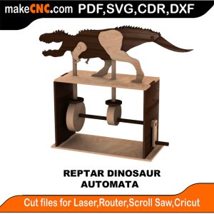 3D puzzle of The Reptar Dino Automata, precision laser-cut CNC template