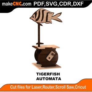 3D puzzle of The Tiger Fish Automata, precision laser-cut CNC template