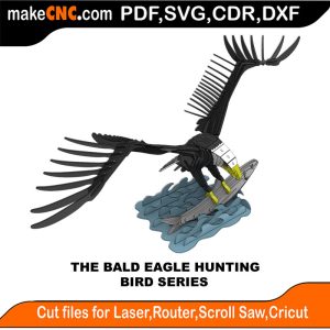 3D puzzle of a Bald Eagle Hunting, precision laser-cut CNC template