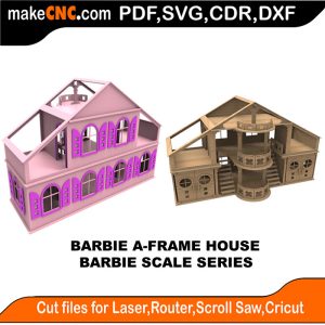 3D puzzle of a Barbie A Frame House, precision laser-cut CNC template
