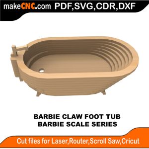 3D puzzle of a Barbie Claw Foot Tub, precision laser-cut CNC template