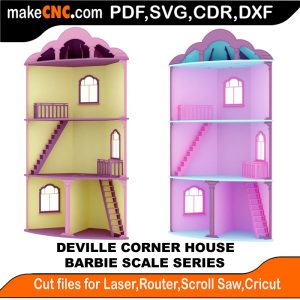 3D puzzle of Deville Corner House at Barbie scale, precision laser-cut CNC template