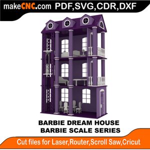3D puzzle of Barbie Dream House, precision laser-cut CNC template