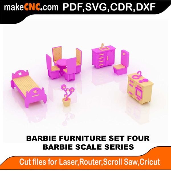 3D puzzle of Barbie Furniture Set Five, precision laser-cut CNC template