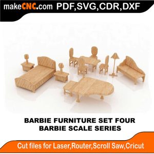 3D puzzle of Barbie Furniture Set Four, precision laser-cut CNC template