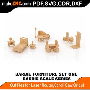 3D puzzle of Barbie Furniture Set One, precision laser-cut CNC template