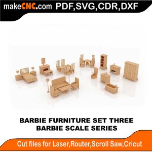 3D puzzle of Barbie Furniture Set Three, precision laser-cut CNC template