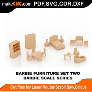 3D puzzle of Barbie Furniture Set Two, precision laser-cut CNC template