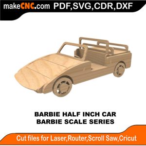 3D puzzle of a Barbie Half Inch Car, precision laser-cut CNC template