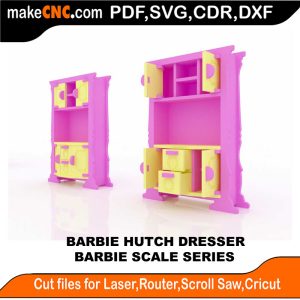 3D puzzle of a Barbie Hutch Dresser, precision laser-cut CNC template