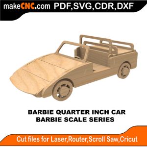 3D puzzle of a Barbie Quarter Inch Car, precision laser-cut CNC template