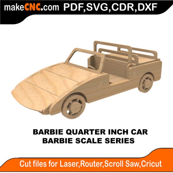 3D puzzle of a Barbie Quarter Inch Car, precision laser-cut CNC template