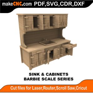 3D puzzle of Barbie Sink & Cabinets, precision laser-cut CNC template