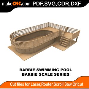 3D puzzle of a Barbie Swimming Pool, precision laser-cut CNC template