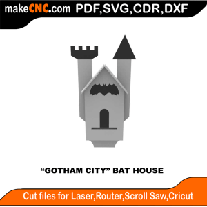 Gotham City Bat House Pattern Scroll Saw Model DXF SVG Plans Toy Laser Cricut Silhouette
