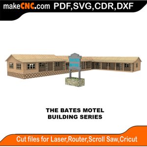 3D puzzle of The Bates Motel, precision laser-cut CNC template