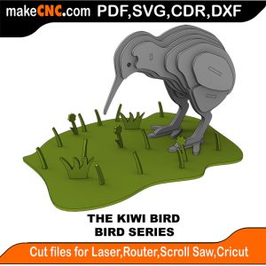 Kiwi Bird New Zealand 3D Puzzle Pattern for CNC Laser Router Silhouette Die Cutter Scroll Saw Model DXF SVG Plans Toy Laser Cricut Silhouette