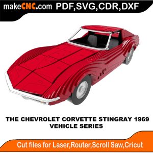 3D puzzle of Chevrolet Corvette Stingray 1969, precision laser-cut CNC template
