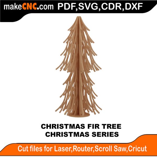 3D puzzle of a Christmas Fir Tree, precision laser-cut CNC template for traditional Christmas decor