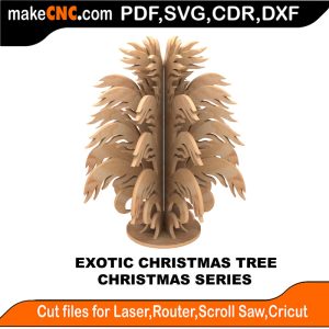 3D puzzle of an Exotic Christmas Tree, precision laser-cut CNC template for modern Christmas decor