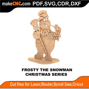 3D puzzle of Frosty the Snowman, precision laser-cut CNC template for holiday decor