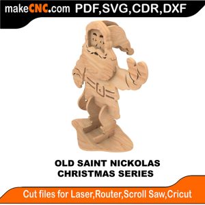 3D puzzle of Santa Claus, precision laser-cut CNC template for Christmas