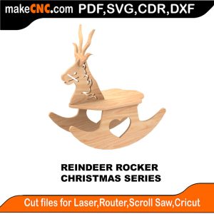 3D puzzle of a Reindeer Rocker, precision laser-cut CNC template for Christmas decor