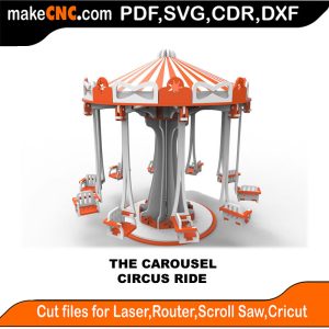 Circus Carousel Ride 3D Puzzle Pattern Scroll Saw Model DXF SVG Plans Toy Laser Cricut Silhouette