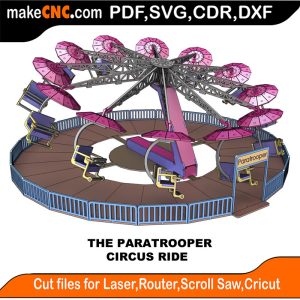 Circus Paratrooper Ride 3D Puzzle Pattern for CNC Laser Router Silhouette Die Cutter