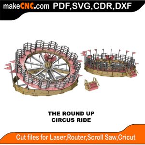 Circus Round Up Ride 3D Puzzle Pattern Scroll Saw Model DXF SVG Plans Toy Laser Cricut Silhouette