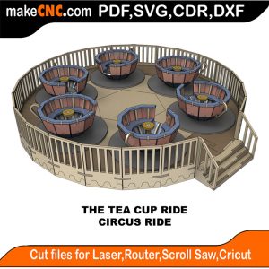 Tea Cup Circus Ride 3D Puzzle Pattern for CNC Laser Router Silhouette Die Cutter