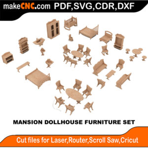 Mansion House Furniture Scroll Saw Model DXF SVG Plans Toy Laser Cricut
