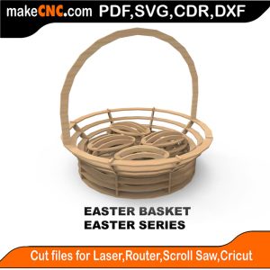 3D puzzle of an Easter basket, precision laser-cut CNC template for Easter