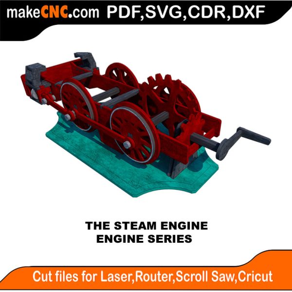 3D puzzle of a steam engine, precision laser-cut CNC template